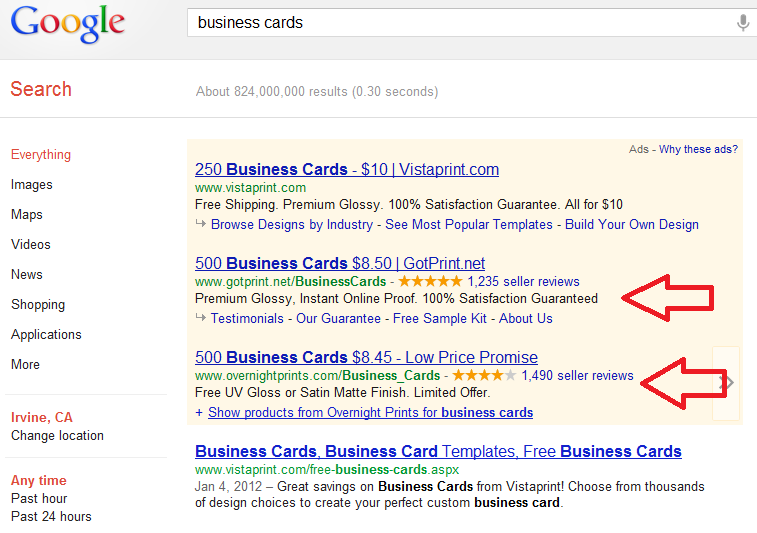 Search google for "Business Cards" to find the best deals in the ads