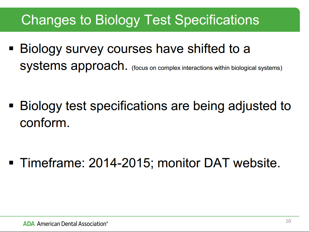 Changes to Biology Test Specifications